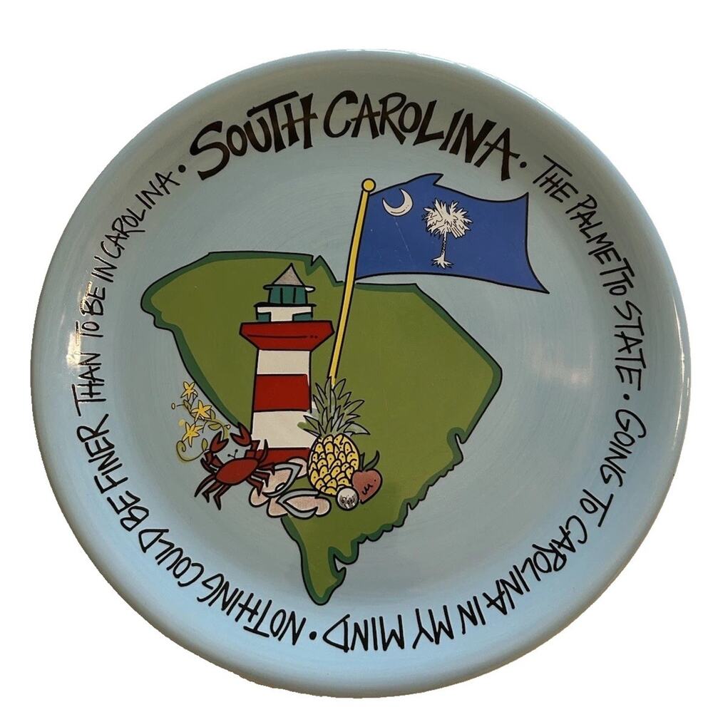 South Carolina State Magnolia Lane Collection Blue Painted Decor 12” Plate